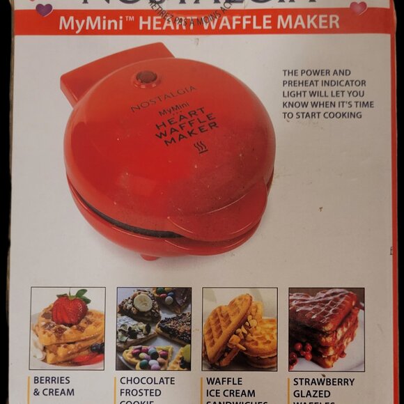 Nostalgia Heart-Shaped Waffle Maker | Compact Nonstick Mini Iron - Picture 2 of 2